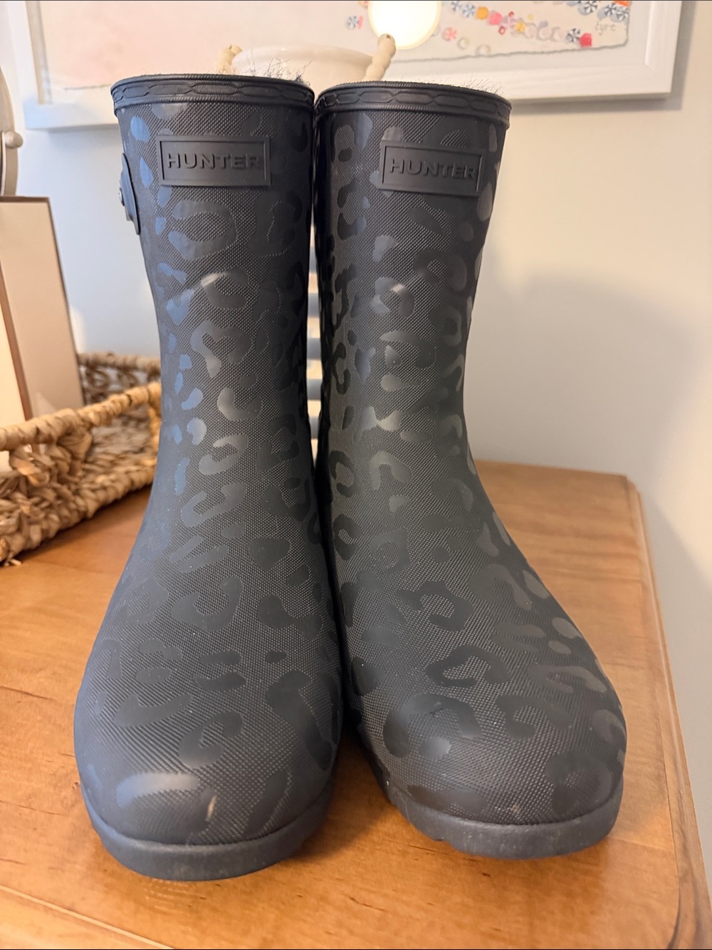 Hunter Women's Black Leopard-Pattern Rain Boots